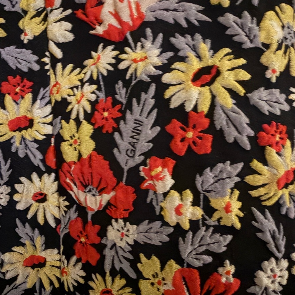 Ganni Black Floral Mini Dress with Red & Yellow Flowers - Picture 6 of 6